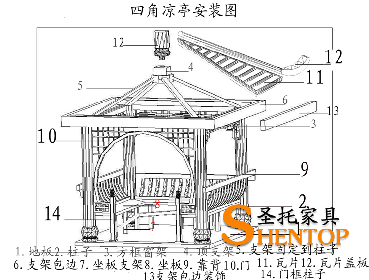 凉亭安装流程图 凉亭安装流程图