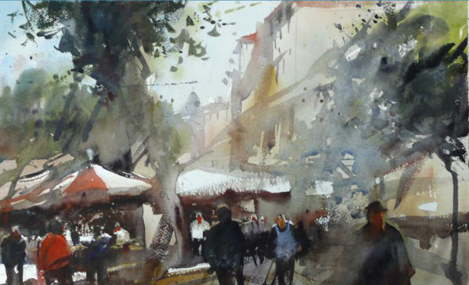 水彩画(以水为媒介调和颜料完成的绘画作品) 水彩画(以水为媒介调和颜料完成的绘画作品)