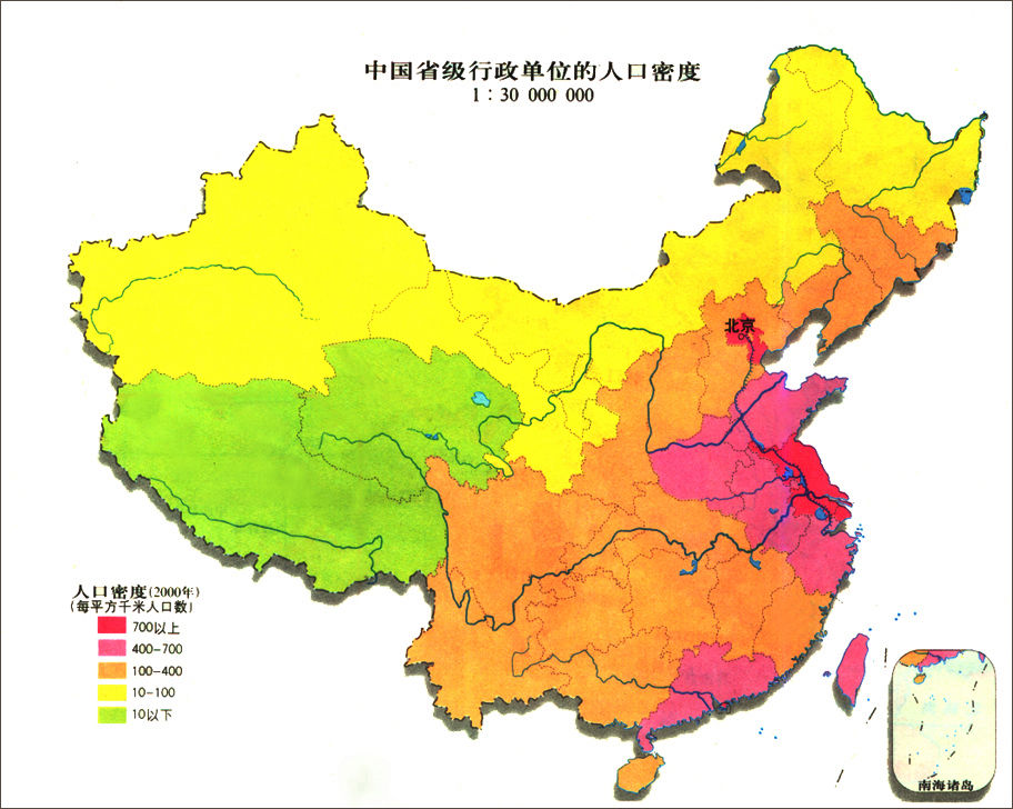 中国省级人口密度图 中国省级人口密度图