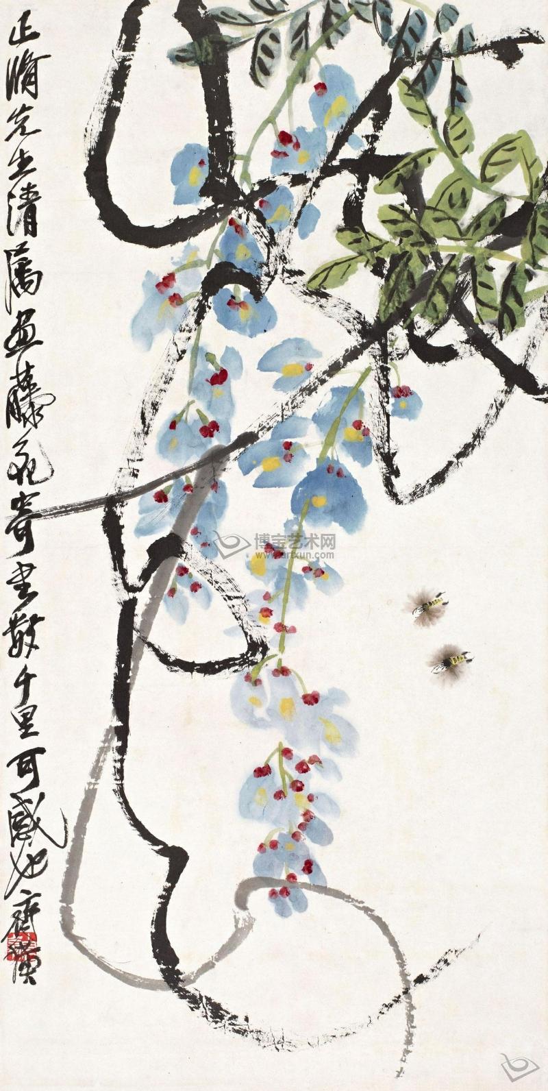 紫藤蜜蜂 立轴 设色纸本 紫藤蜜蜂 立轴 设色纸本