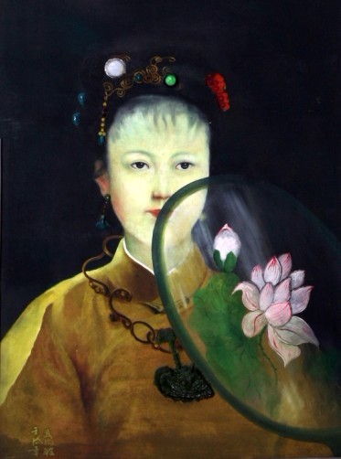 武微波红楼系列油画《宝钗遮面半边福》 武微波红楼系列油画《宝钗遮面半边福》