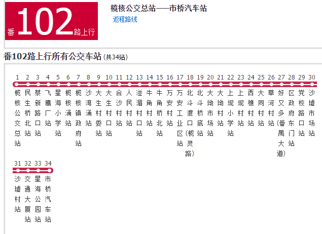 广州公交番102路 广州公交番102路