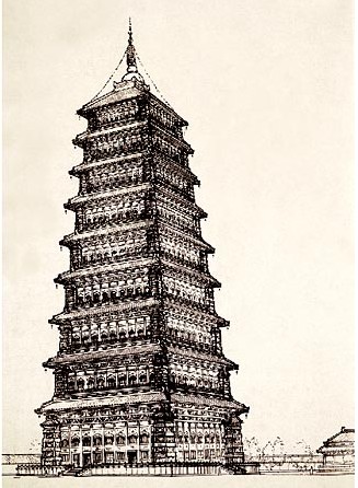 北魏洛阳永宁寺塔复原图 北魏洛阳永宁寺塔复原图
