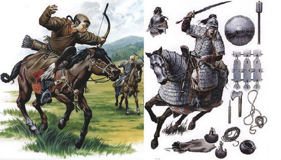 蒙古轻骑兵(左)与重骑兵(右) 蒙古轻骑兵(左)与重骑兵(右)