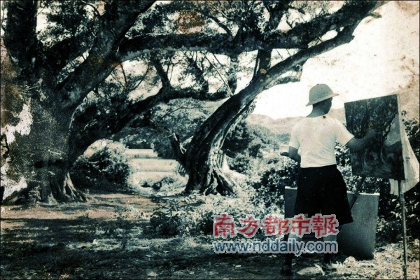 20世纪50年代徐东白在画《榕荫》的珍贵留影 20世纪50年代徐东白在画《榕荫》的珍贵留影