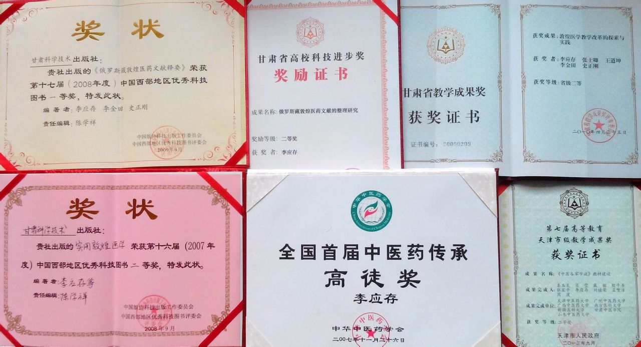 李应存教授部分获奖证书 李应存教授部分获奖证书