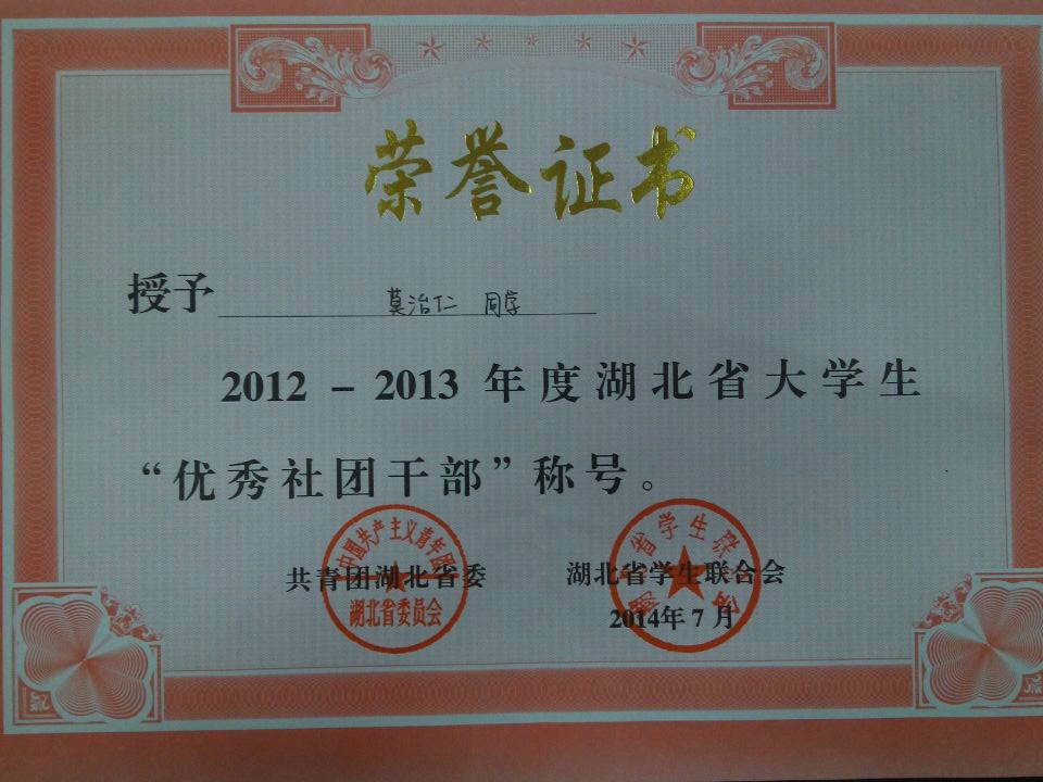 湖北省年度优秀社团干部 湖北省年度优秀社团干部