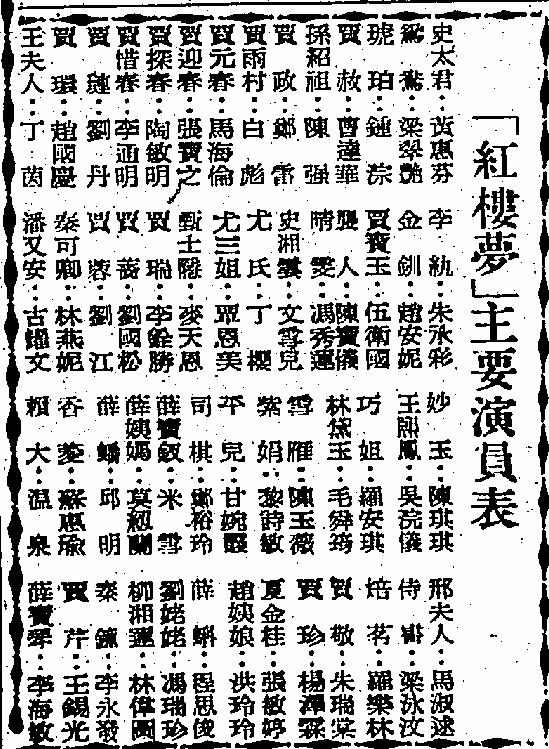 《红楼梦》主要演员表 《红楼梦》主要演员表