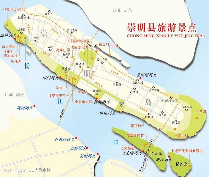 崇明岛旅游景点地图 崇明岛旅游景点地图