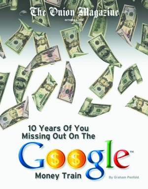 《洋葱》封面,意在影射GOOGLE靠网民发财 《洋葱》封面,意在影射GOOGLE靠网民发财
