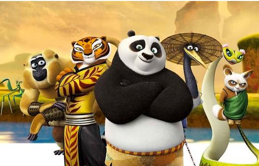 《功夫熊猫3》中阿宝与师父和盖世五侠