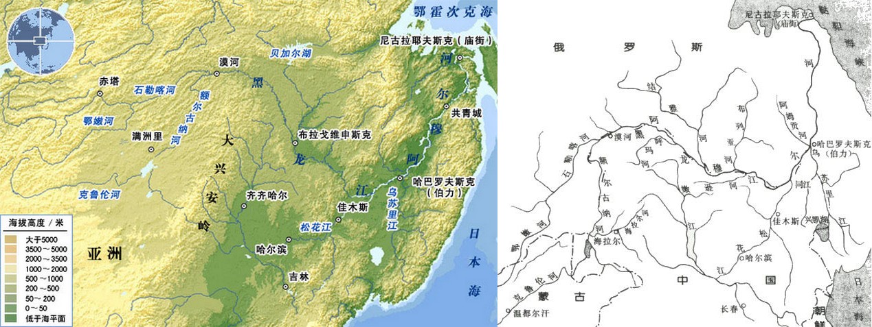 黑龙江(阿穆尔河)位置及水系图 黑龙江(阿穆尔河)位置及水系图