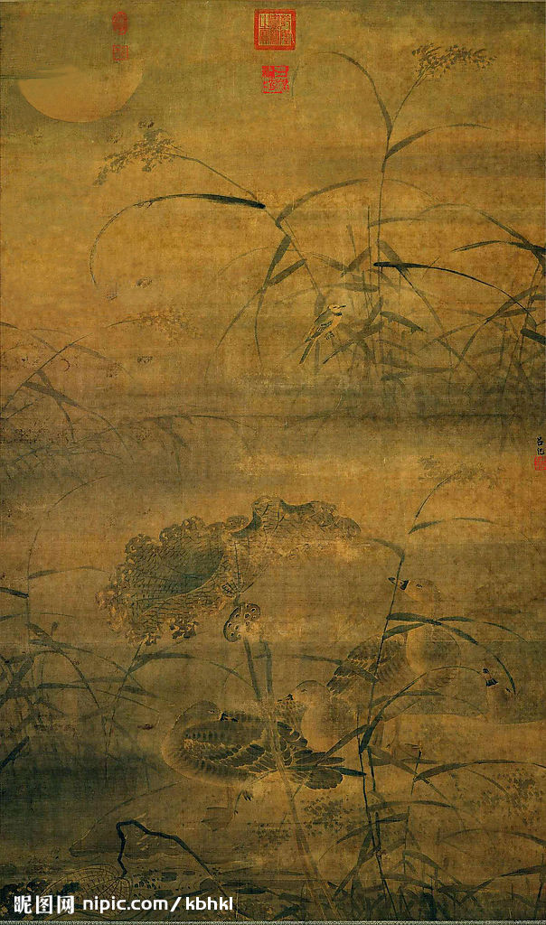 明吕纪荷渚睡凫图 明吕纪荷渚睡凫图