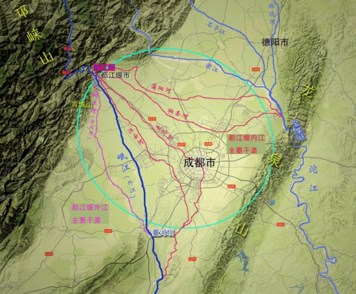 成都平原核心区水系分布图 成都平原核心区水系分布图
