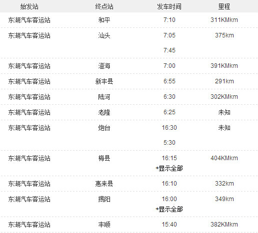东湖汽车站时刻表 东湖汽车站时刻表