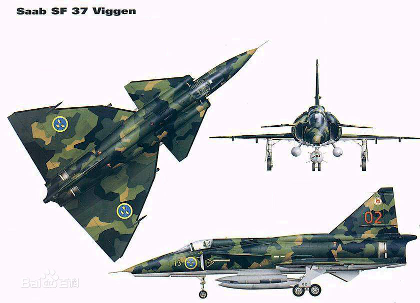 Saab-37战斗机三视图 Saab-37战斗机三视图