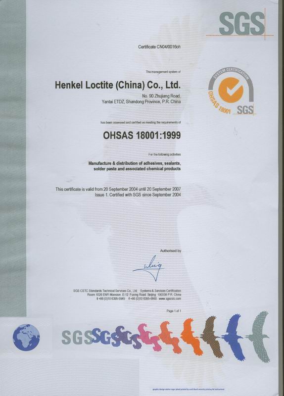 SGS公司出具的OHSAS18001证书 SGS公司出具的OHSAS18001证书