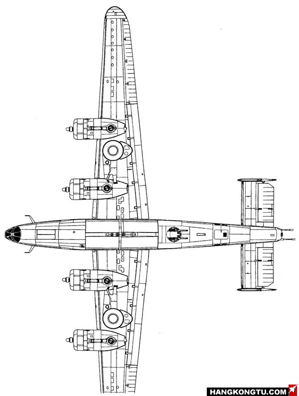B-24D“解放者”轰炸机顶视图 B-24D“解放者”轰炸机顶视图