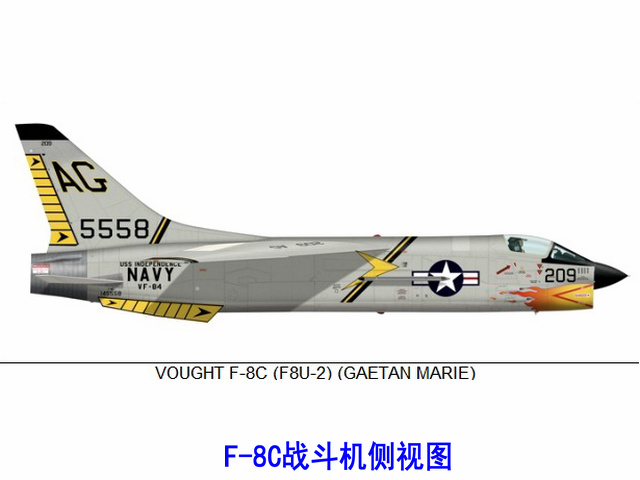 F-8C战斗机侧视线图 F-8C战斗机侧视线图