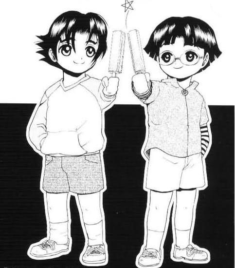 幼年的兼一(左)和龙斗(右) 幼年的兼一(左)和龙斗(右)
