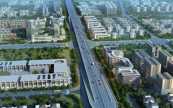图4 虎头山隧道延伸工程鸟瞰效果图 图4 虎头山隧道延伸工程鸟瞰效果图