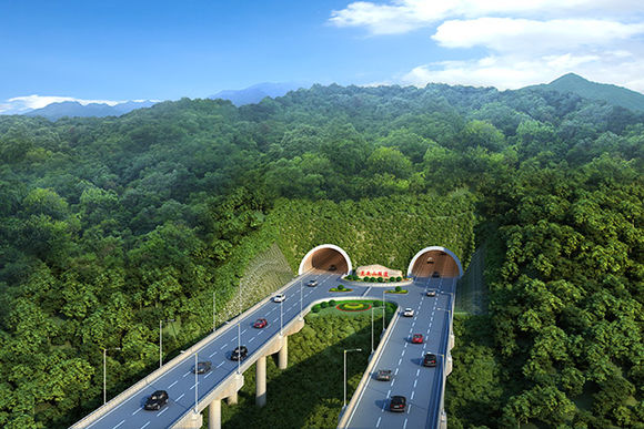 图2 虎头山隧道洞口效果图 图2 虎头山隧道洞口效果图