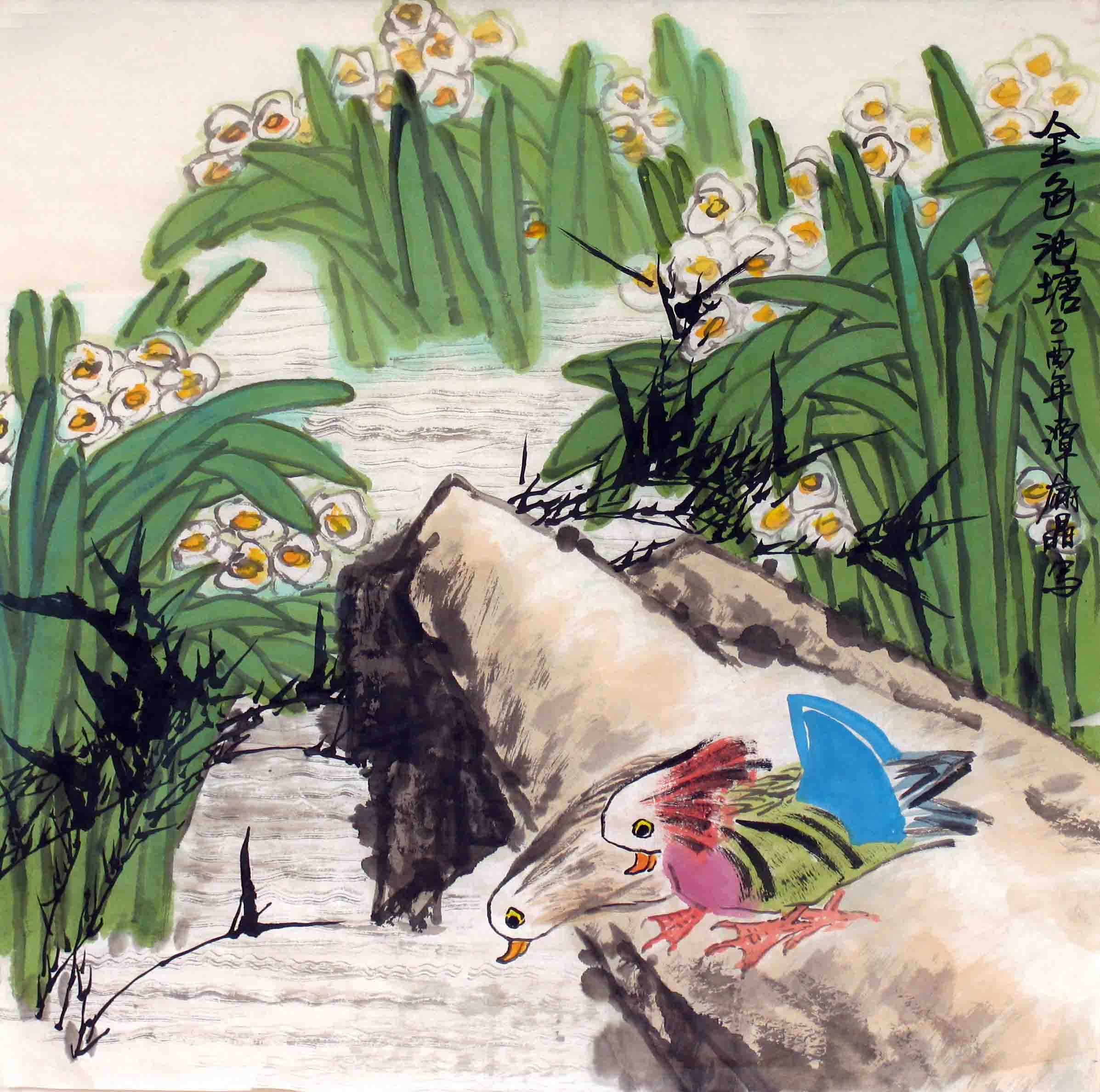 池塘美景-国画谭翃晶作品 池塘美景-国画谭翃晶作品