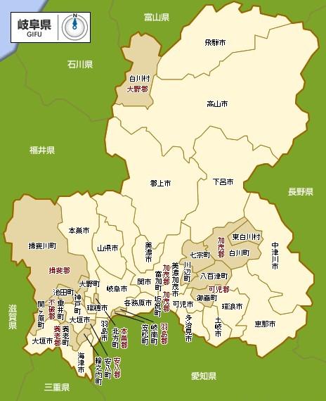 岐阜县行政区划图 岐阜县行政区划图