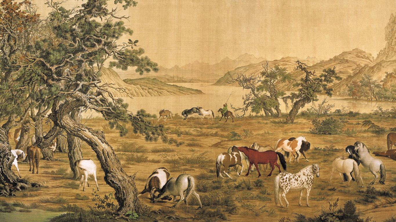 郎世宁《百骏图》(局部) 郎世宁《百骏图》(局部)