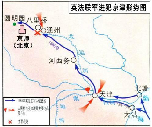 英法联军进犯京津及圆明园形势 英法联军进犯京津及圆明园形势