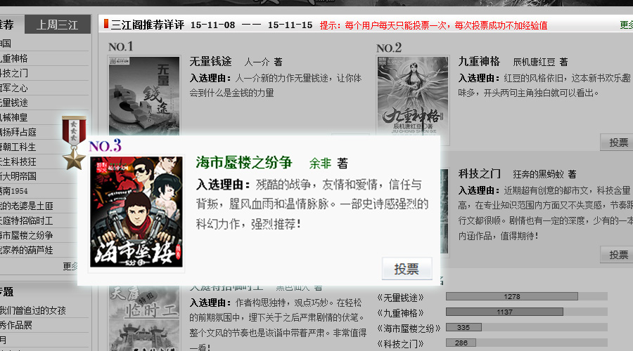 《海市蜃楼之纷争》获三江阁编辑推荐 《海市蜃楼之纷争》获三江阁编辑推荐