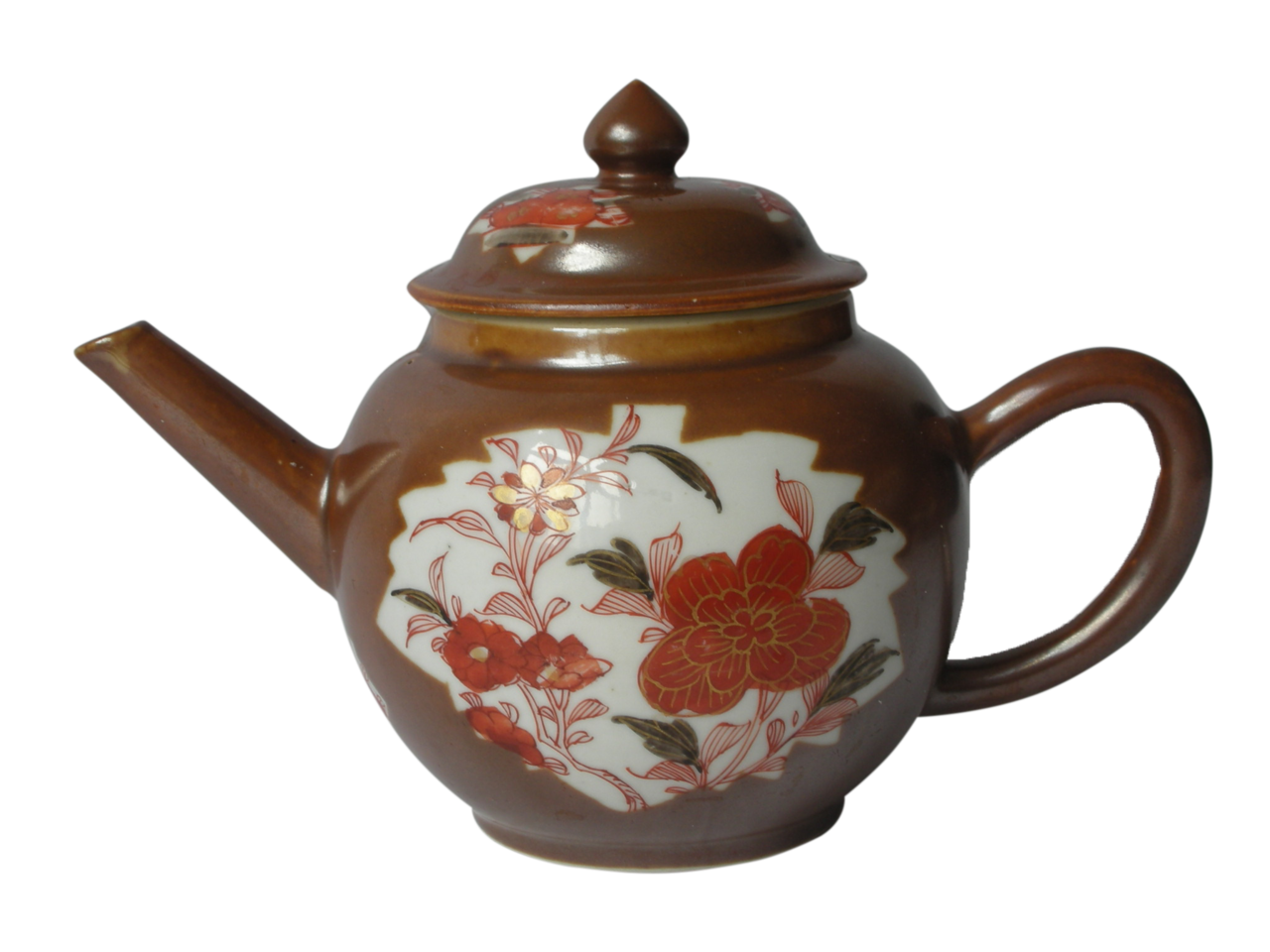 清紫金釉开光花卉纹茶壶 清紫金釉开光花卉纹茶壶