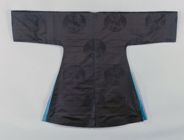 清石青色团鹤暗花绸常服褂 清石青色团鹤暗花绸常服褂