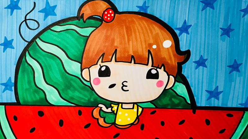 吃西瓜儿童画